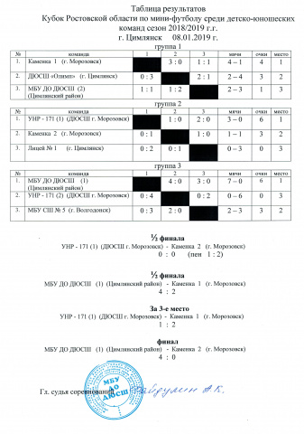 Кубок РО по мини-футболу 08.01.2019 г.